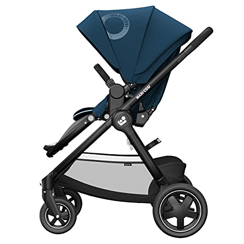 Maxi-Cosi Adorra² Kinderwagen, komfortabler, zusammenklappbarer Kombi-Kinderwagen mit Einkaufskorb und mehreren Sitzpositionen, nutzbar ab Geburt bis ca. 4 Jahre (0-22 kg), essential blue, blau
