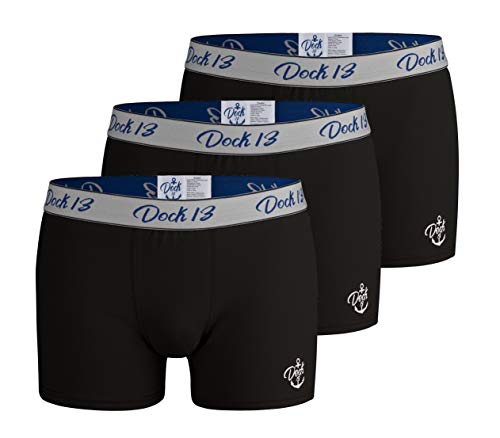 Dock13 Männer Unterhosen (3er Pack Boxershorts Herren) (Schwarz, Large (6))