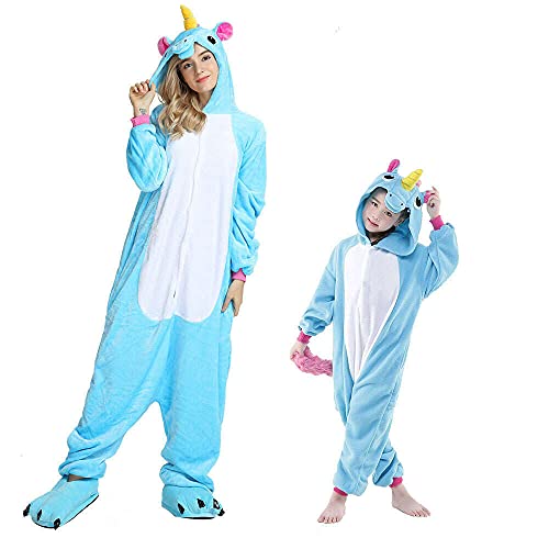 Regenboghorn Einhorn Kostüm Pyjama Pegasus Onesie Overall für Männer, Frauen, Kinder Halloween Party Onsie Overall Nachthemd Nachtwäsche Blau Pegasus XL