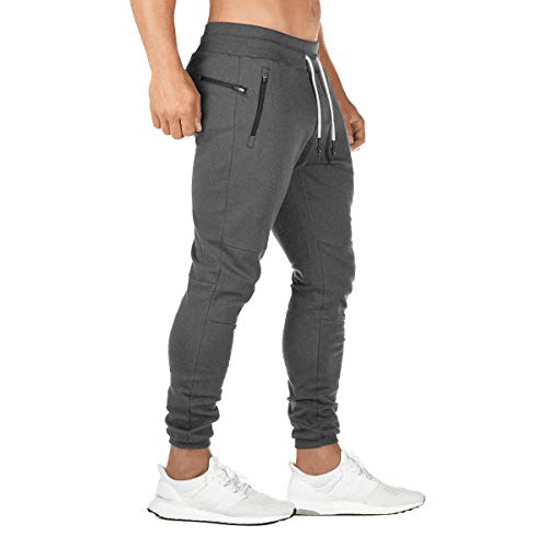 FEDTOSING Jogginghose Herren Fitness Spotshose Slim Fit Trainingshose Sweatpants Chino Baumwolle Taschen(Grau XS)