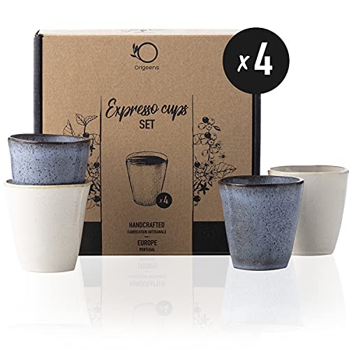ORIGEENS ESPRESSOTASSEN SET I 4x Keramik Espressotassen, handgefertigt in Portugal I Espressotasse 120 mL x4 I Originelle Geschenkidee