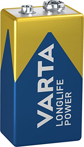 Varta 11500122 - Longlife Power 9V Block 6LR61 Batterie, Alkaline E-Block Batterien, Kapazität 580 mAh - ideal für Feuermelder, Rauchmelder und Stimmgerät