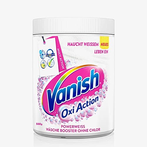 Vanish Oxi Action Pulver Powerweiss – Fleckentferner Pulver ohne Chlor – Zum Waschen, Vorbehandeln und Einweichen weißer Wäsche – 1 x 550g