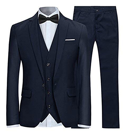 Allthemen Anzug Herren Slim Fit 3 Teilig Anzüge Modern Herrenanzug 3-Teilig Sakko Hose Weste für Business Hochzeit Marineblau XL