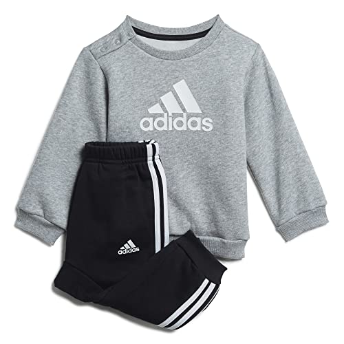 Adidas Unisex-Baby I BOS Logo Jog Set, Top:medium Grey Heather/White Bottom:Black/White, 3-4A