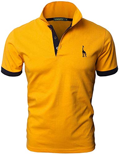 GNRSPTY Poloshirt Herren Kurzarm Polohemd Giraffe Stickerei Einfarbig T-Shirt S-XXL,Gelb,XL
