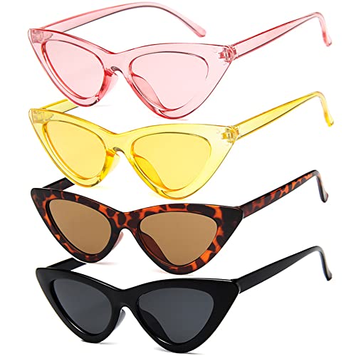 Unning 4 Stück Cateye Sonnenbrille Set Damen,Vintage Katzenaugen Sonnenbrillen Neon Lustige Brillen für Damen Frauen