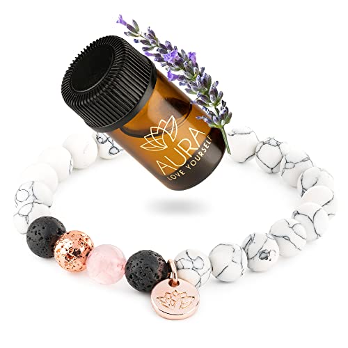 Aura Love yourself Lavastein-Perlenarmband mit ätherischem Öl - Yoga-Perlen-Armband mit Diffusor für ätherische Öle, ideal gegen Angst, Stress, hilft beim Entspannen Tolles Geschenk für Frauen