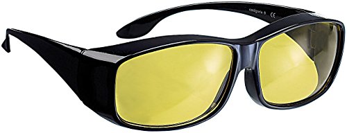 PEARL Nachtfahrbrille: Überzieh-Nachtsichtbrille Night Vision für Brillenträger (Nachtsichtbrille mit Sehstärke)