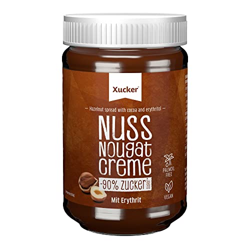 Xucker Nuss-Nugat Creme mit Erythrit - Süße Haselnusscreme mit Erythrit Zucker-Ersatz ohne Palmöl I Vegan & zuckerarmer Brotaufstrich mit 33% Haselnüssen (300g)