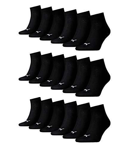 PUMA 18 Paar Unisex Quarter Socken Sneaker Gr. 35-49 für Damen Herren Füßlinge, Farbe:200 - black, Socken & Strümpfe:47-49