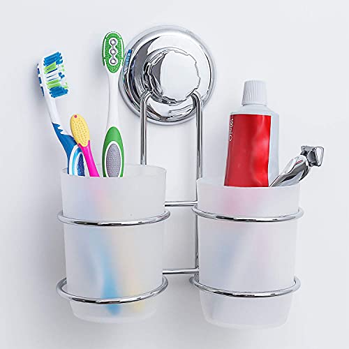 Tatkraft ODR | Zahnbürstenhalter Wand, 2 Becher Saugnapf | Einfache Montage Ohne Werkzeug | Rostschutz Für Das Bad | Ideal Für: Zahnpasta
