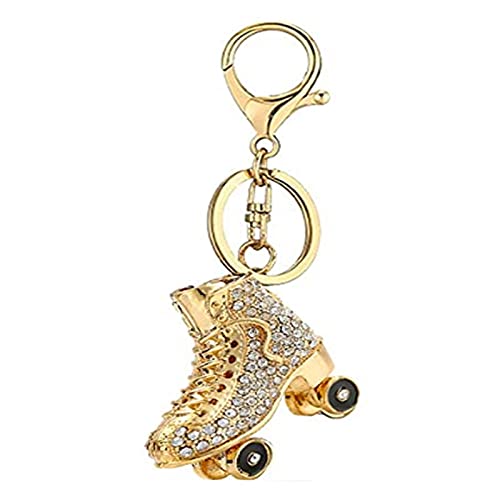 Rollschuh-Schlüsselanhänger, glitzernder Strasssteine, stilvolle Metalllegierung, geeignet für Männer, Frauen und Kinder, goldfarben, 28