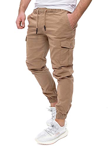 PITTMAN Braune Cargo Jogger Herren Arbeitskleidung Männer Hosen Stretch Outdoor Hose Lang Jeans Chino Darius, Beige (Sepia Tint 171314), W32/L32