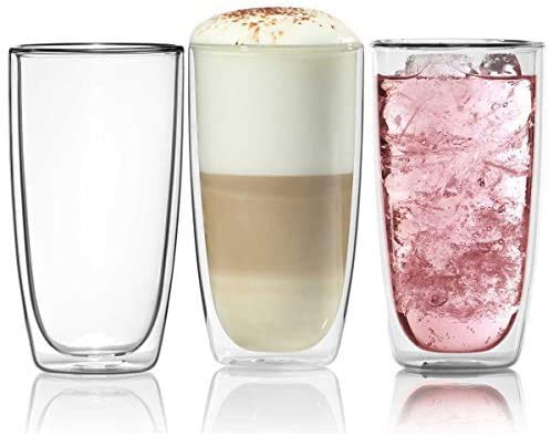 Doppelwandiges Trinkglas 450ml Wasserglas Borosilikat-Glas doppelwandig Latte Macchiato Longdrink- und Cocktailgläser von Dimono® (1 Stück)