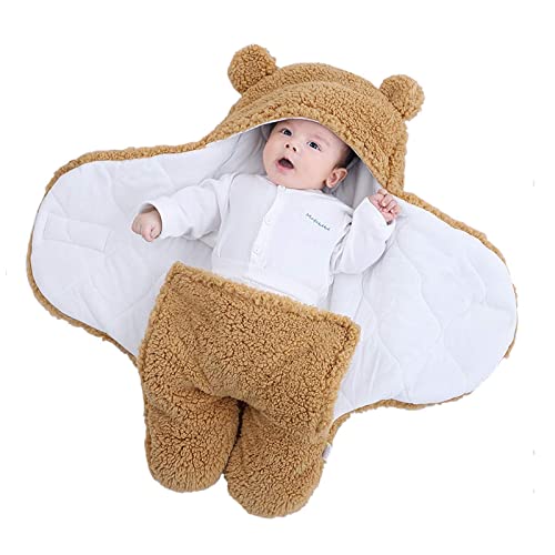 Baby-Schlafsack, Teddybär-Form, geeignet für 0–6 Monate, Plüsch-Baby-Decken, Unisex, leicht zu reinigen (3–6 Monate, braun)