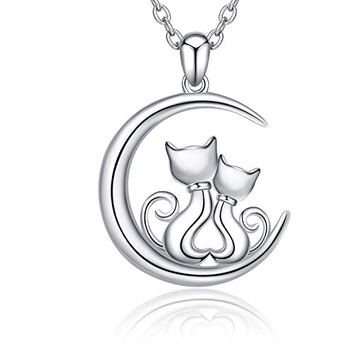 Katze Kette 925 Sterling Silber Katzen Anhänger Halskette Schmuck Geschenke für Damen Mama Tochter