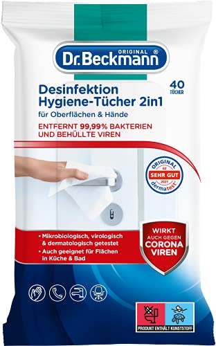 Dr. Beckmann Desinfektion Hygiene-Tücher, 40 Tücher | 2 in 1 Oberflächendesinfektion & Handdesinfektion