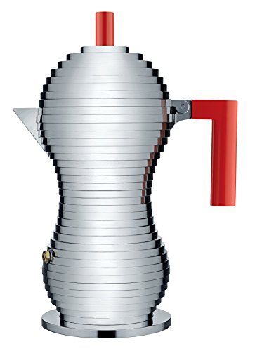 Alessi MDL02/6 R Pulcina Espressomaschine - Gußaluminium. Griff und Knopf aus PA, rot. 6 Tassen