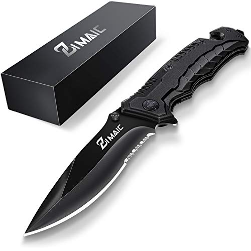 ZIMAIC Taschenmesser 3-in-1 Klappmesser Set - Extra scharfes Einhandmesser mit hochwertiger Titaniumklinge - Outdoor Messer I Rettungsmesser