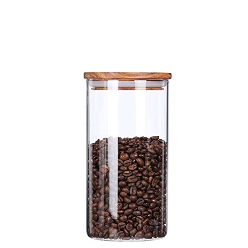 KKC Kaffeedose Glas Luftdicht für 500g Gemahlen - Kaffeebohnen Behälter aus Glas Luftdicht - Kaffee Vorratsdose Glas mit Holzdeckel - 1150 ML