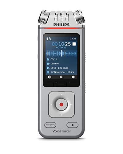 Philips VoiceTracer Audiorecorder DVT4110 digitales Diktiergerät Aufnahmegerät für Vorträge und Interviews, 3 High-Fidelity-Mikrofone, 8GB, Smartphone-App (Android/iOS), Grey