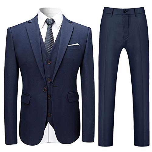 Allthemen Anzug Herren Anzug Slim Fit 3 Teilig Herrenanzug 3-Teilig Anzüge Herren Modern Sakko für Business Hochzeit Marineblau L