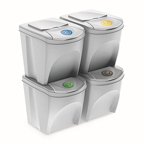 Sortibox 4er Set Mülleimer Abfalleimer Küche (80 Liter 4x25L) Papierkorb Behälter Abfallsammler Mülltrenner Sammler Biomüll Badeimer (Weiß)