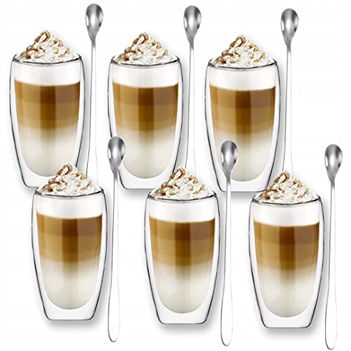 Latte macchiato Gläser set 6 x 450 ml | Thermogläser Doppelwandig | Kaffeeglas, Trinkgläser, Teegläser, Cappuccino Gläser aus Borosilikatglas (6 x 450 ml)