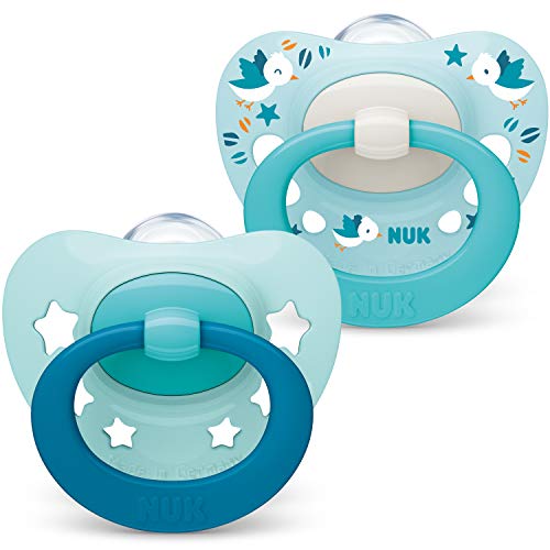 NUK Signature Schnuller | 0-6 Monate | BPA-freier Schnuller aus Silikon | blaugrüne Sterne | 2 Stück