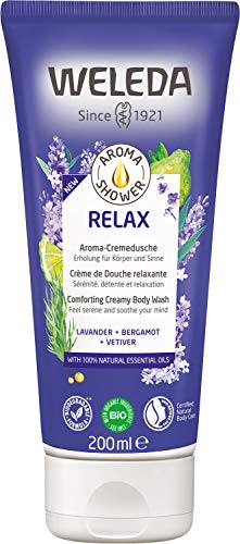 WELEDA Bio Aroma Shower Relax – Angenehme Naturkosmetik Cremedusche mit beruhigendem Duft zaubert einen Hauch von Gelassenheit (1 x 200ml)