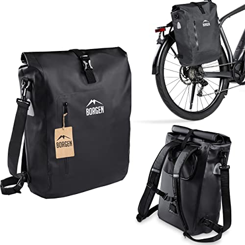 Borgen Fahrradtasche für Gepäckträger 3in1 Fahrrad Rucksack I Gepäckträgertasche I Umhängetasche Kombi Fahrrad Tasche - 100% wasserdicht und reflektierend mit herausnehmbarer Laptoptasche (25L)