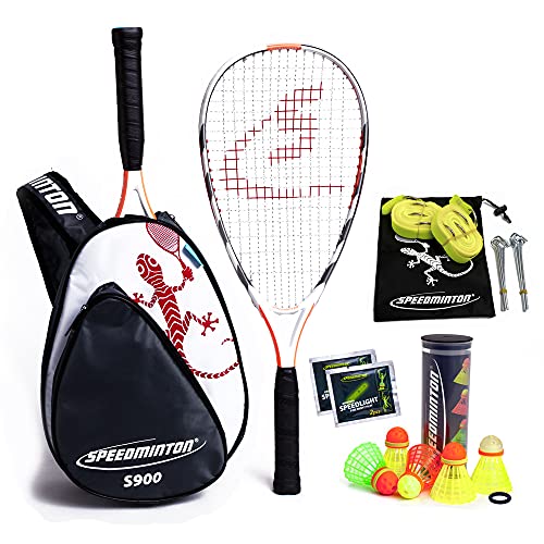 Speedminton® S900 Set – Original Speed Badminton/Crossminton Profi Set mit Carbon Schlägern inkl. 5 Speeder®, Spielfeld, Tasche