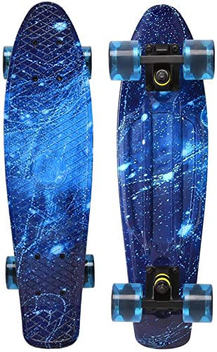WonderTech Galaxis Penny Board Skateboard Blau 22 Zoll,Mini Cruiser für Jungen und Mädchen 55 cm
