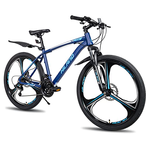 HILAND 26 Zoll Mountainbike MTB Fahrrad mit Stahlrahmen 21-Gang Scheibenbremse Federgabel 3-Speichen-Räder Trekkingrad Cityrad blau Jungs Herren Jugendliche Damen