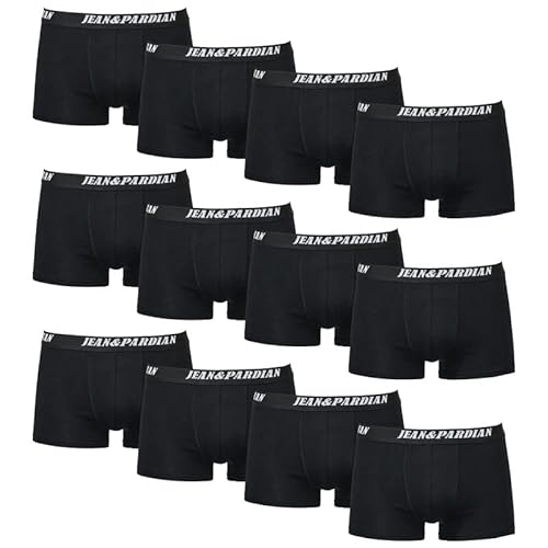 Jean&Pardian Retro Boxershorts 12er Pack Bequeme & atmungsaktive Unterwäsche für Herren aus 95% Baumwolle | Basic Boxer für jeden Anlass (XL, Schwarz)