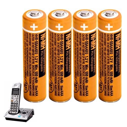 AAA Akku NiMH 550mah 1.2V für Panasonic 4 Stück Wiederaufladbare AAA NiMH Batterien für schnurlose Telefone HHR-55AAABU …