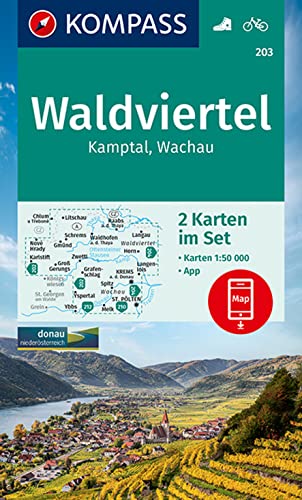 KOMPASS Wanderkarten-Set 203 Waldviertel, Kamptal, Wachau (2 Karten) 1:50.000: inklusive Karte zur offline Verwendung in der KOMPASS-App. Fahrradfahren.