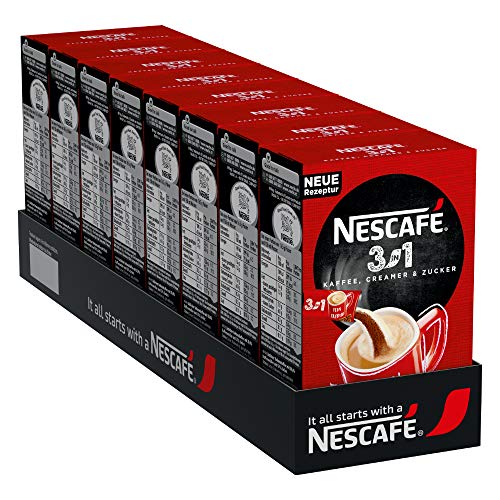 NESCAFÉ 3-in-1 Getränkepulver-Sticks, löslicher Bohnenkaffee mit Creamer & Zucker, Instant-Kaffee aus erlesenen Kaffeebohnen, koffeinhaltig, 8er Pack (8 x 10 Getränkepulver-Sticks à 16,5g)