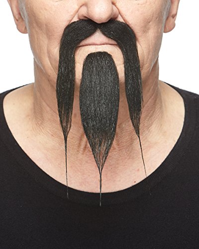 Mustaches Selbstklebender Shaolin Gefälschter Schnurrbart und Bart, Neuheit, Falsche Gesichtsbehaarung, Kostümzubehör für Erwachsene, Schwarz Farbe