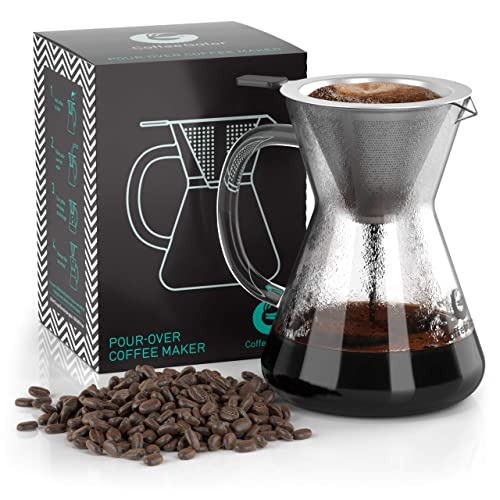 Coffee Gator Pour Over Kaffeebrüher – Mehr Geschmack mit einem papierlosen Edelstahlfilter und einer Glaskaraffe – Manueller Drip Kaffeebereiter – 400 ml
