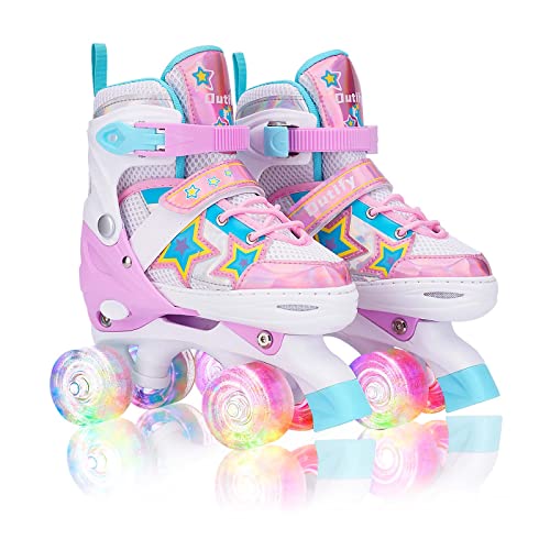 Outify Rollschuhe Kinder für Mädchen Verstellbar - mit Led Leuchtenden Rädern, 4 Rollen Roller Skates, Komfortabel und Atmungsaktiv, Geeignet für Anfänger