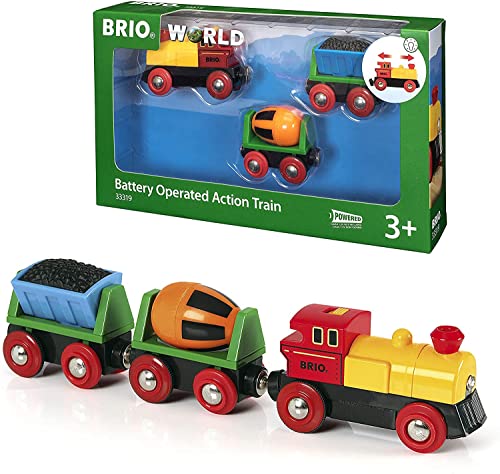 BRIO World 33319 Zug mit Batterielok - Mit beweglichem Kohlewaggon und rotierendem Zementmischer - Geeignet für Kinder ab 3 Jahren