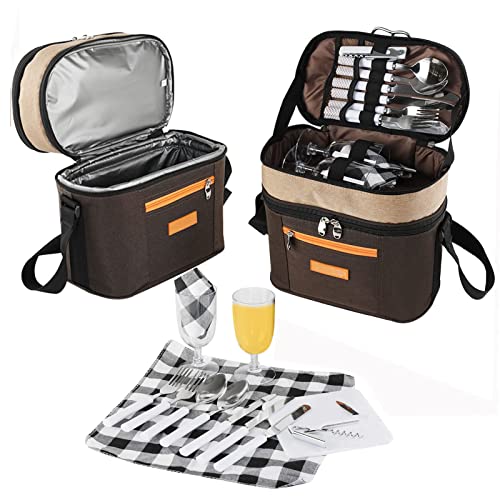 Picknickrucksack für 2 Personen|Kühltasche Picknicktasche mit Isoliertem Kühlfach |Isoliertasche für Outdoor Picknick & Camping