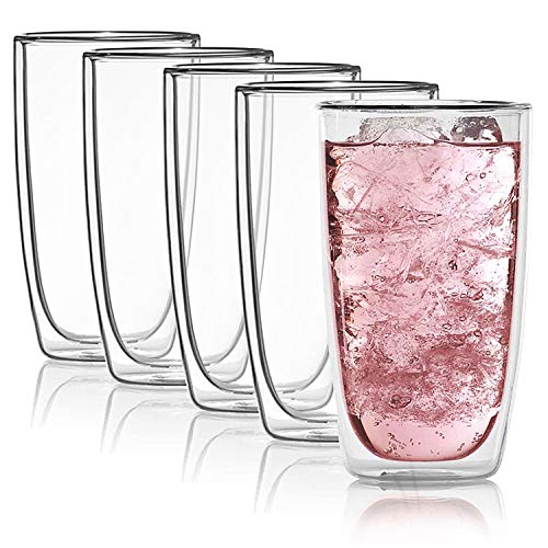 Doppelwandiges Trinkglas 450ml Wasserglas Borosilikat-Glas doppelwandig Latte Macchiato Longdrink- und Cocktailgläser von Dimono® (4 Stück)