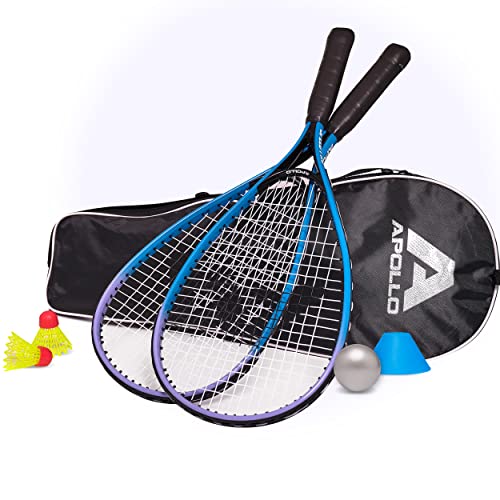 Apollo Speed Badminton Set | Badminton Schläger in versch. Farben | Federball Set | Squash Schläger Set | Badminton Tasche und Badmintonschläger | Federball Schläger | Federball Set Kinder