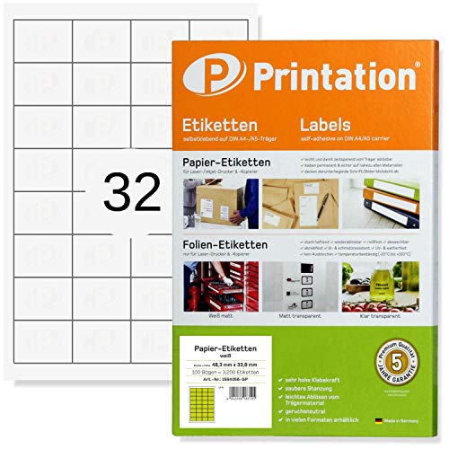 Universal Etiketten 48,3 x 33,8 mm selbstklebend weiß bedruckbar - Sticker/Label/Online Briefmarken 48,3x33,8 auf DIN A4 Bogen - Internetmarke 4200 8643 (100)