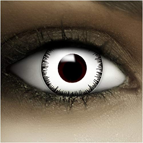 Farbige Kontaktlinsen ohne Stärke Vampir + Kunstblut Kapseln + Kontaktlinsenbehälter, weich ohne Sehstaerke in weiß und schwarz, 1 Paar Linsen (2 Stück)