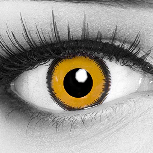 Funnylens 1 Paar farbige gelbe schwarze Crazy Fun Jahres Kontaktlinsen Lunatic Sun mit Rand und gratis Linsenbehälter. Perfekt zu Fasching, Karneval und Fastnacht.