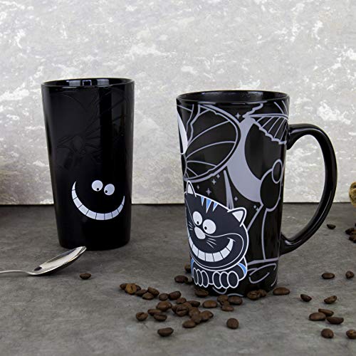 Gift Republic Grinsekatze Kaffeebecher, Porzellan, schwarz, 8.5 x 14 x 15 cm